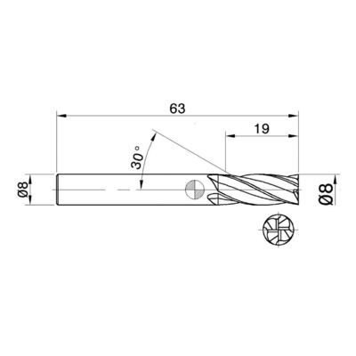 65HRC 4 Flutes Tungsten Carbide End Mill For Hard Steel