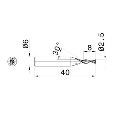 65HRC 2 Flute 2.5mm Solid Carbide Endmills For Hardness Steel
